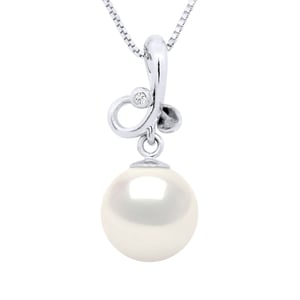 Hanger DRIELOOP Wit Goud Diamant 0,010 Cts - Echte Gecultiveerde Zoutwater Parel Rond 9-10 mm