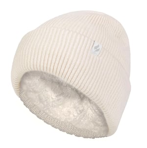 Ladies Fleece Lined Ribbed Turnover Hat | Heat Holders | Thermal Hat for Winter - Cream
