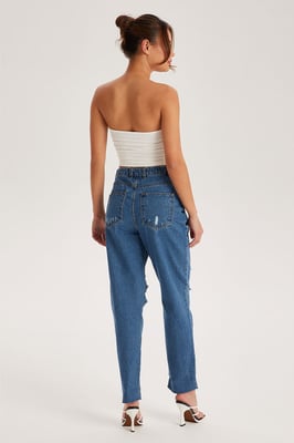 Mid Blue Ripped Mom Jeans