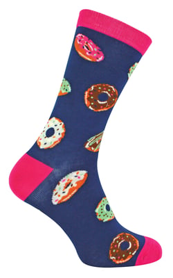 Mr Heron - Mens Bamboo Socks | Novelty Funky Socks | Patterned Argyle Striped Socks | Breathable Soft | Gifts for Him - Donuts (Navy)