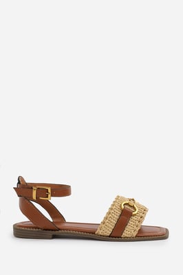 Wheres That From Womens 'Bonnie' Pu Straw Detail Strap Sandals With Buckle Closure