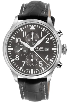 Gevril Vaughn Chronograph Grey Leather Swiss Automatic ETA 7750 Watch