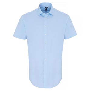 Premier Heren Poplin Stretch Overhemd met Korte Mouwen (Lichtblauw)