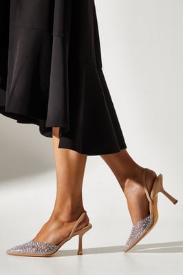 Tilly Diamante And Pearl Sling Back Pointed Court Shoes