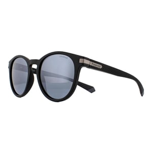 Polaroid Round Mens Matte Black Silver Mirror Polarized Solglasögon