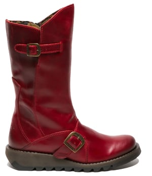 Fly London Dames Rode MES 2 Wedge Heel Buckle Mid-Calf Leren Zip Platform Laarzen