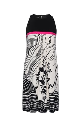 Zwarte jersey jurk met A-lijn en print