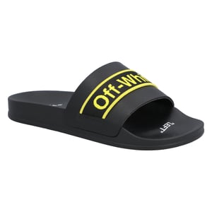 Off White logo-print leren slippers