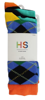 HS by Happy Socks - Mens 3 Pack Fun Novelty Dress Socks - Argyle (Blue)