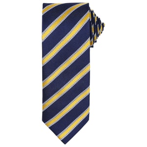 Premier Mens Stripe Waffle Tie (Navy/Gold)
