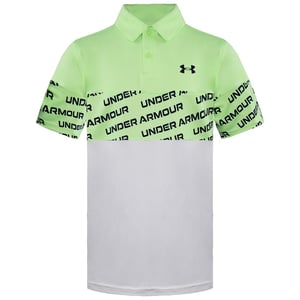 Under Armour Collar White/Green Kids Performance Wordmark Polo Shirt 1364431 162