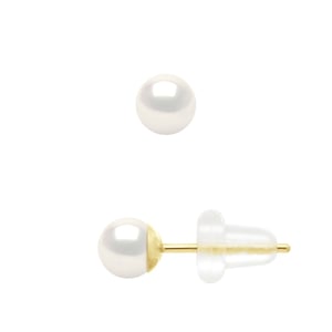 Earrings Yellow Gold 750 - Real Cultured Freshwater Pearls Round 4-5 mm