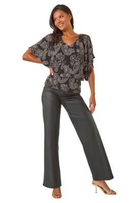 Glitter Print Banded Hem Stretch Top