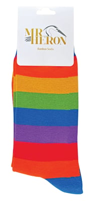 Mr Heron - Mens Bamboo Socks | Novelty Funky Socks | Patterned Argyle Striped Socks | Breathable Soft | Gifts for Him - Rainbow Stripes