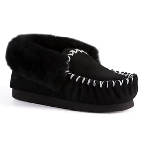 Aus Wooli "Waterloo" Australia Hand Stitched Womens Sheepskin Moccasin, Black