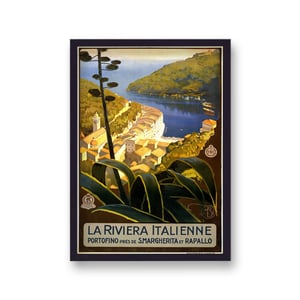 Vintage Travel Print La Riviera Italienne without Border - Black Frame