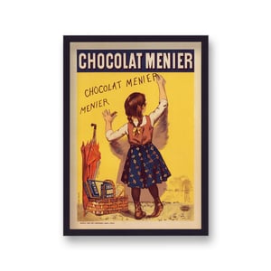 Vintage Advertising Print Chocolat Menier Young Girl writing on Wall - Black Frame