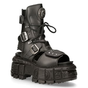 New Rock Unisex zwarte veganistisch lederen sandaallaarzen - BIOS107-V1