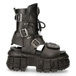 New Rock Unisex zwarte veganistisch lederen sandaallaarzen - BIOS107-V1
