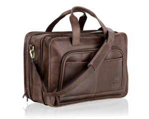 Woodland Leather Large Brown Satchel Briefcase, Flap Over 18.5" Multi Zip Pockets