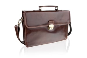 Woodland Leather Sleek Brown Satchel Briefcase 15.0" Front Flap Adjustable Shoulder Strap