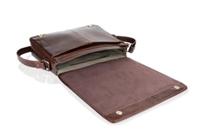 Woodland Leather Sleek Brown Satchel Briefcase 15.0" Front Flap Adjustable Shoulder Strap