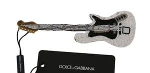 Dolce & Gabbana Vit Gitarr Paljett Präglad Pin Brosch