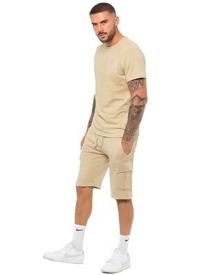 Enzo | Mens T-Shirt Tracksuit With Shorts Set- Stone