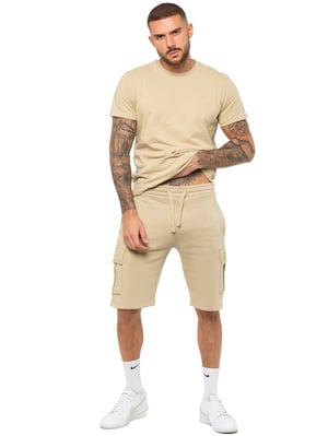 Enzo | Mens T-Shirt Tracksuit With Shorts Set- Stone