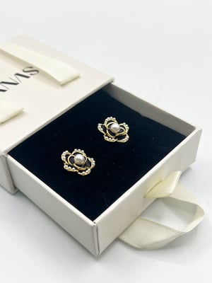 Black Flower Pearl Earrings in Gold - Gift Boxed