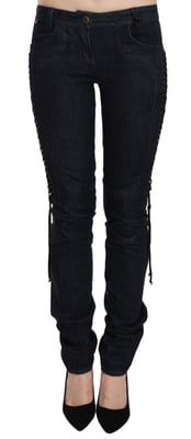 Just Cavalli Svarta Låga Skinny Byxor Med Flätad Snörning