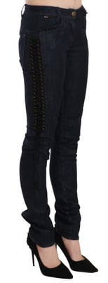 Just Cavalli Svarta Låga Skinny Byxor Med Flätad Snörning