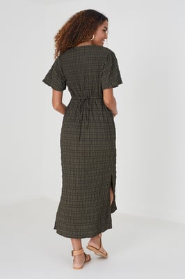 Khaki 'Sherry' V-Neck Midi Dress