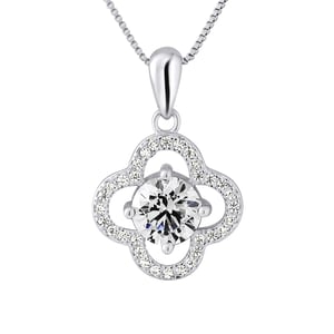 Solitaire hanger Trefle Zirkoniumoxiden Zilver 925 wordt geleverd met een keten aangeboden
