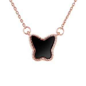 Zwart keramische vlinder ketting roze vergulde zilver