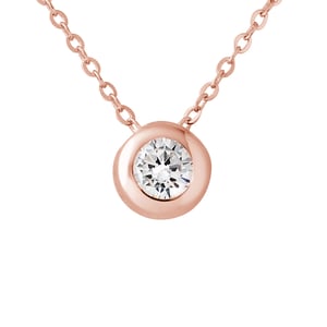 Solitaire ketting 8 mm zirkoniumoxide Serti Clos Silver Rose vergulde
