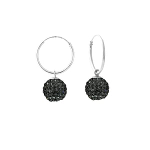 Créoles bol wit kristal zwart 10 mm zilver 925 - puur kristal