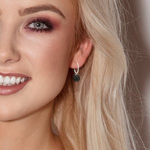 Créoles bol wit kristal zwart 10 mm zilver 925 - puur kristal
