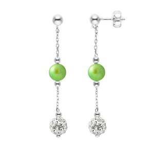 Oor hangers groene cultuur kralen en kristal wit 925 zilver - puur kristal