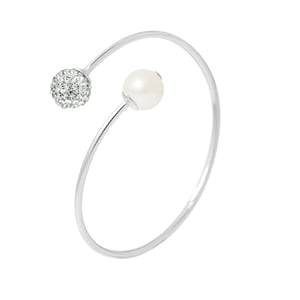 Armband u en mij witte cultuur parel en kristal preciosa wit semi rigide zilver 925