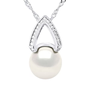 Witte parelhalsband 10 mm zirkoniumoxiden - 925 zilver