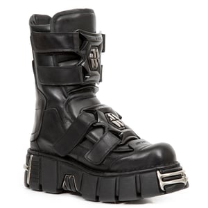 New Rock Punk mid calf svarta läderstövlar-M-422-S1