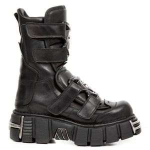 New Rock Punk mid calf svarta läderstövlar-M-422-S1