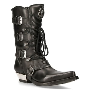 New Rock zwart lederen cowboylaarzen met gesp - M-7993-S1