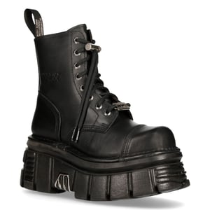 New Rock zwart lederen gevechtstorenlaarzen - M-NEWMILI083-S21