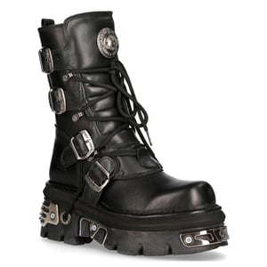 New Rock unisex zwart lederen gotische halfhoge laarzen-373-S4