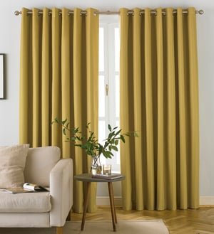Moon Herringbone Blackout Eyelet Curtains in Ochre