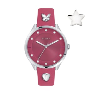 Furla Women's Pin Pink Dial Calfskin Leather Watch