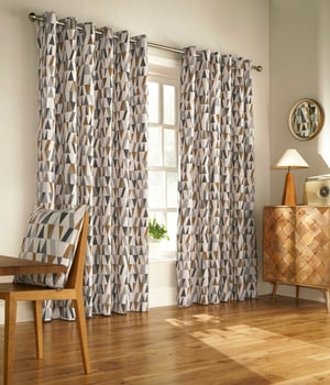 Reno Geometric Eyelet Curtains in Charocal/Gold