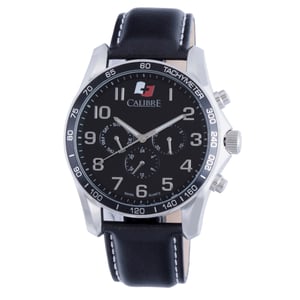Calibre Men's Buffalo Swiss Made Movement Watch Black Leather Calfskin Strap Black Dial